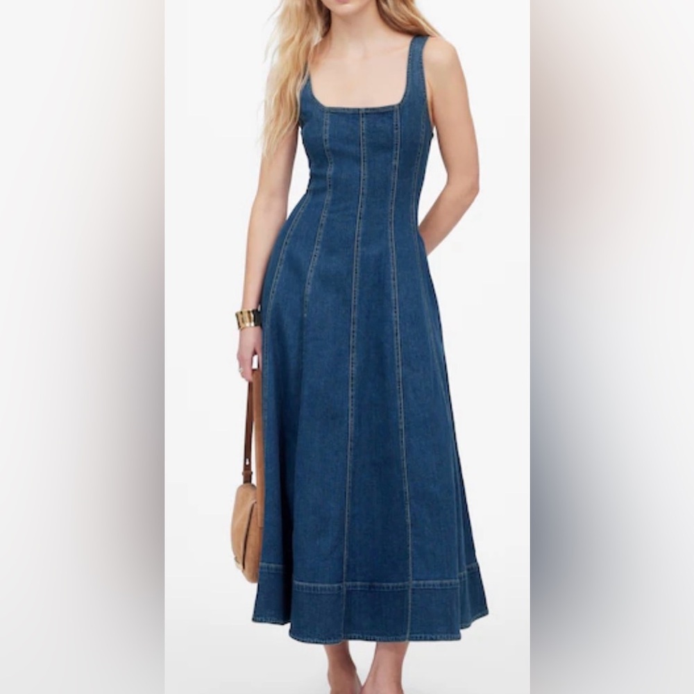 Madewell Blue Denim Square-Neck Maxi Dress